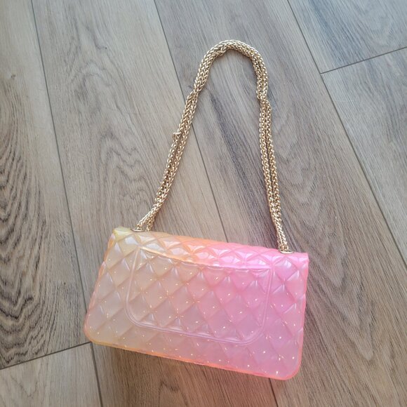Pink Yellow Ombre See Through Jelly Purse Handbag Shoulder Bag - Picture 3 of 3